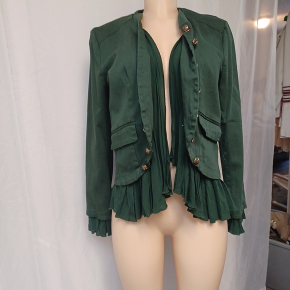 Christina New Green Jacket with Ruffled Hem and Structured Shoulders Size S - Picture 6 of 16